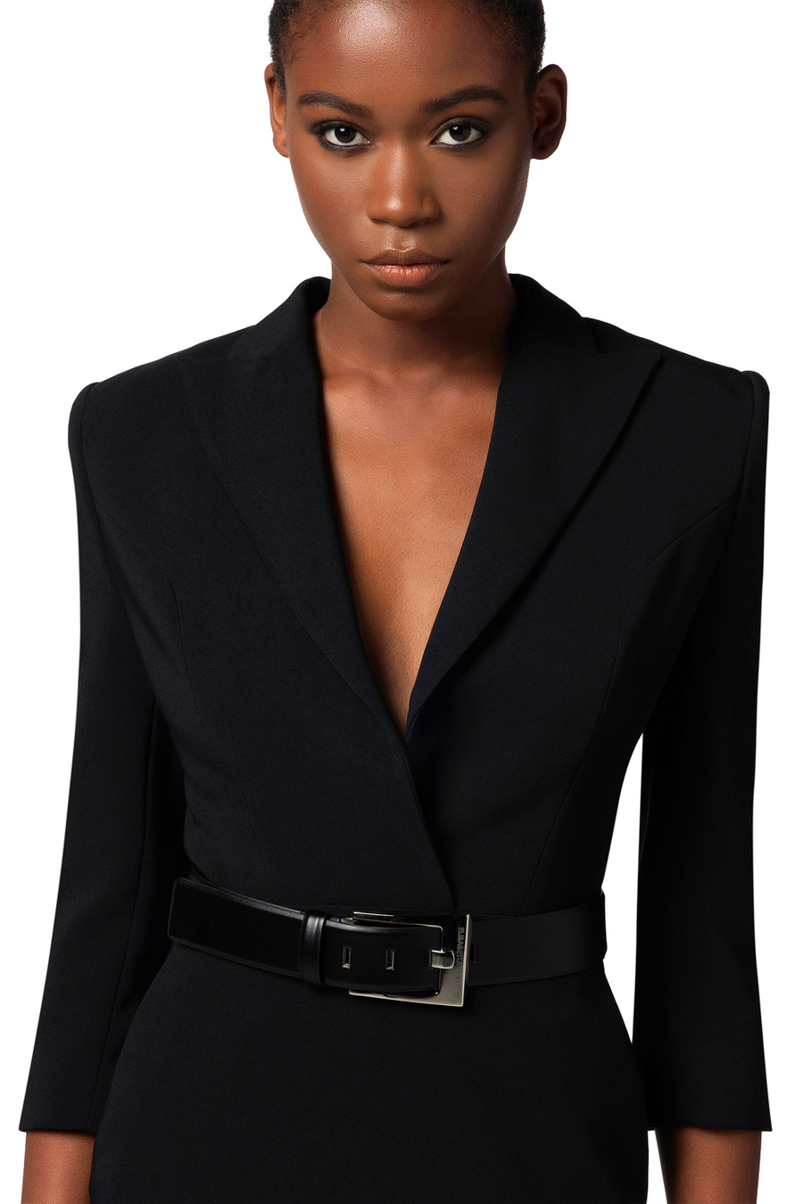 Coat dress in crêpe fabric with back cut-out - Elisabetta Franchi® Outlet