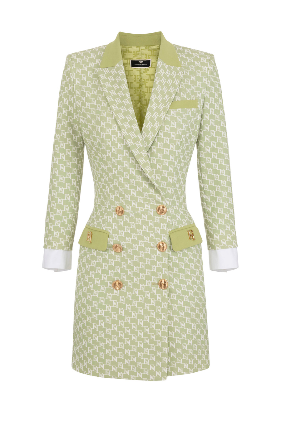 Coat dress in stretch crêpe fabric with logo print - Elisabetta Franchi® Outlet