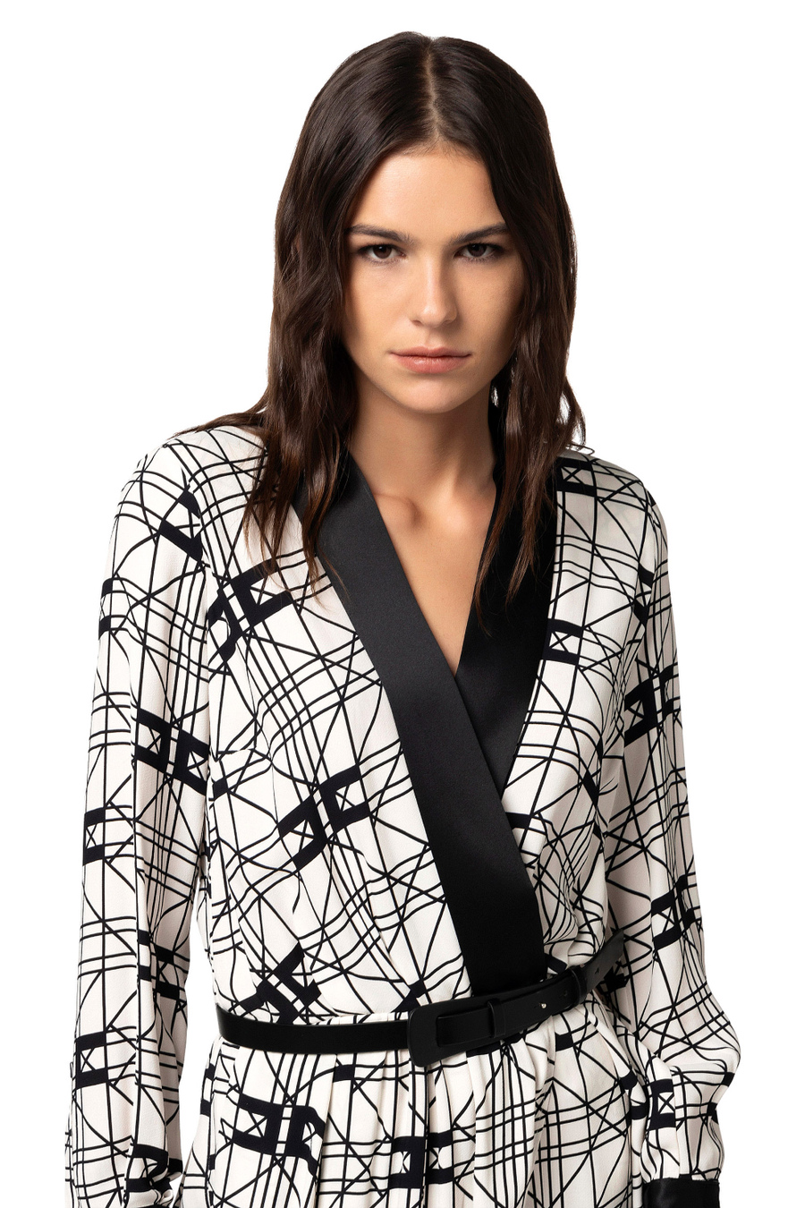 Midi wraparound dress in printed viscose georgette fabric - Elisabetta Franchi® Outlet