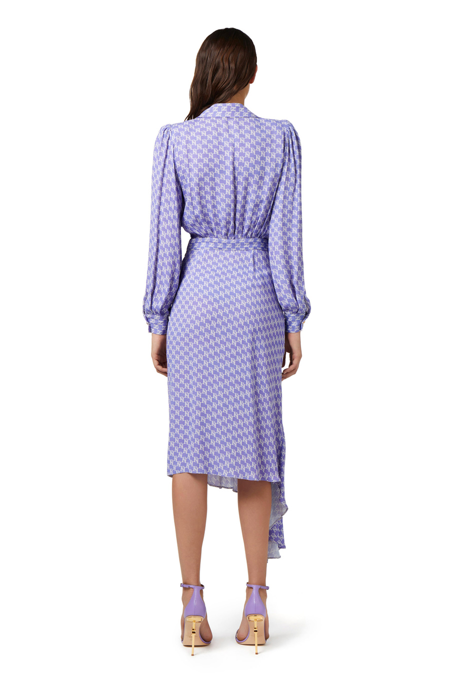 Asymmetric georgette shirt-dress with logo print - Elisabetta Franchi® Outlet