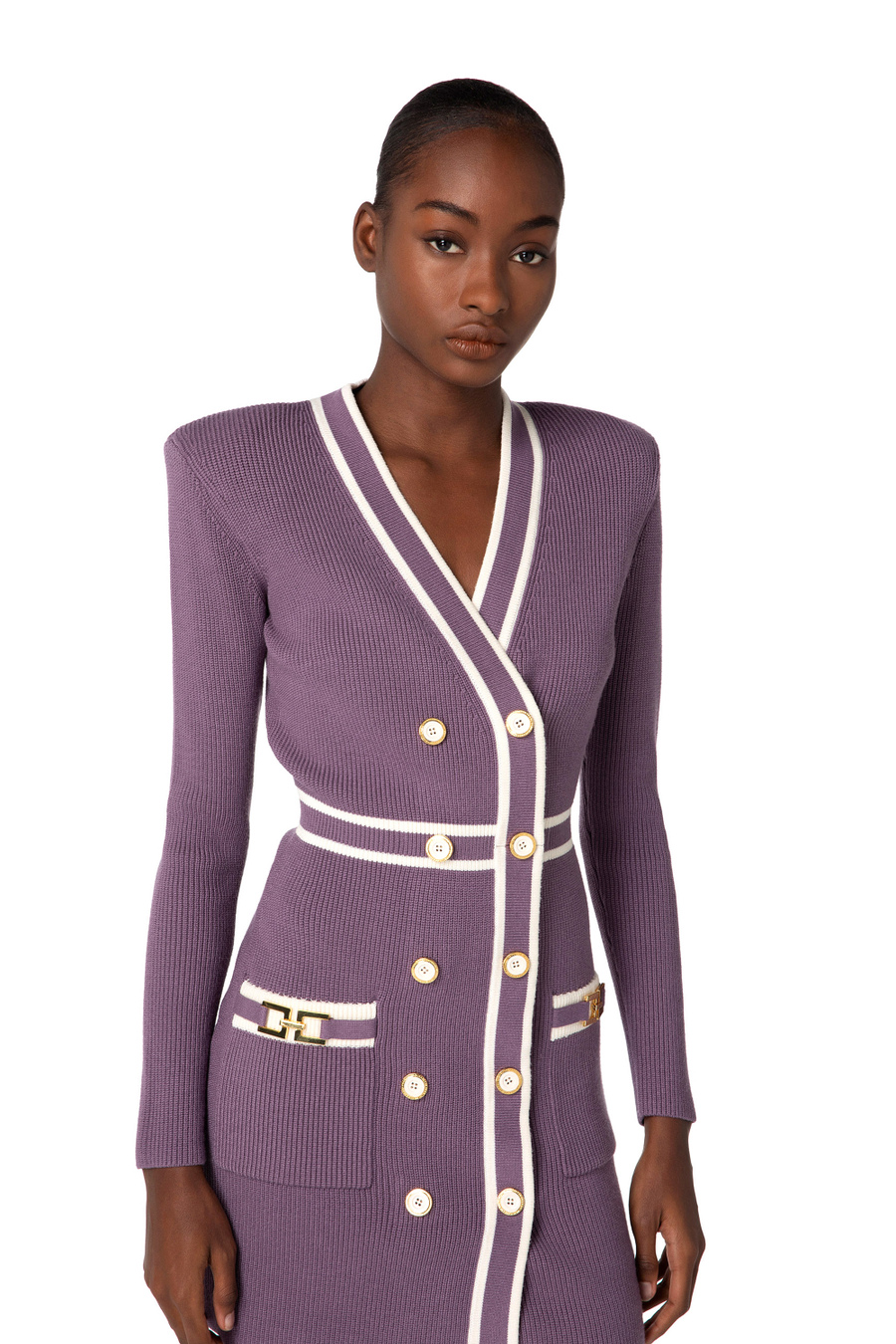 Strickmantelkleid mit Logo-Horsebits - Elisabetta Franchi® Outlet