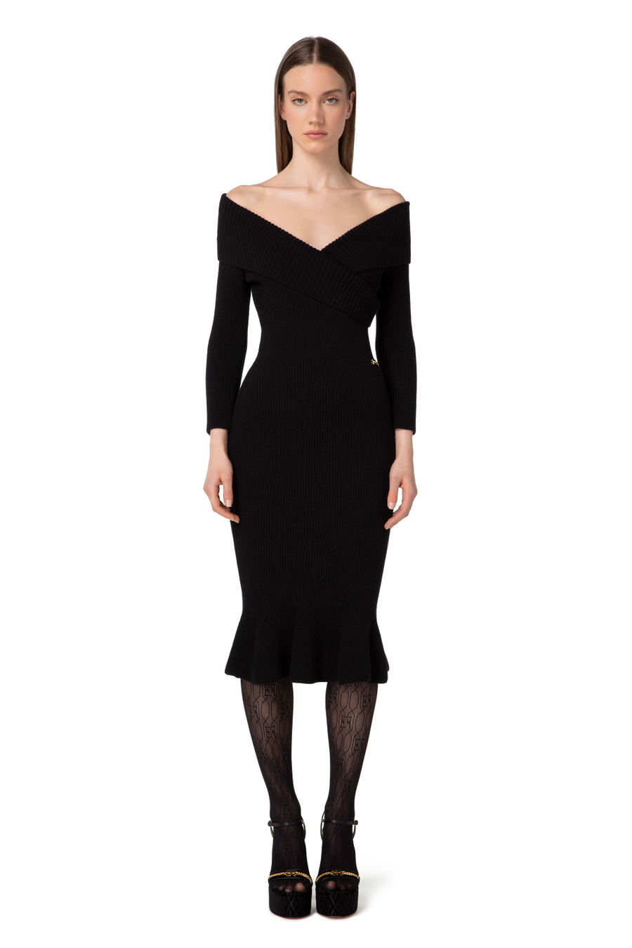 Robe en tricot avec jupe à godets - Elisabetta Franchi® Outlet