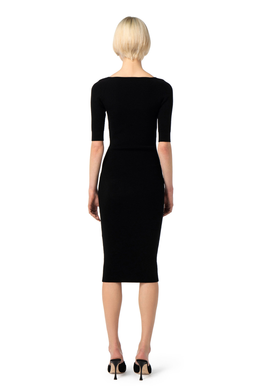 Wool midi dress with rhinestone bow - Elisabetta Franchi® Outlet