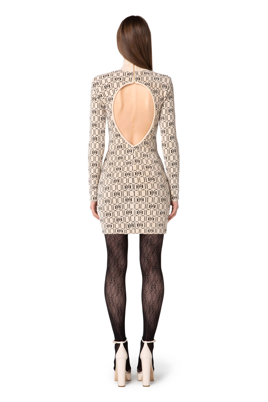 Mini-dress in geometric pattern chenille - Elisabetta Franchi® Outlet