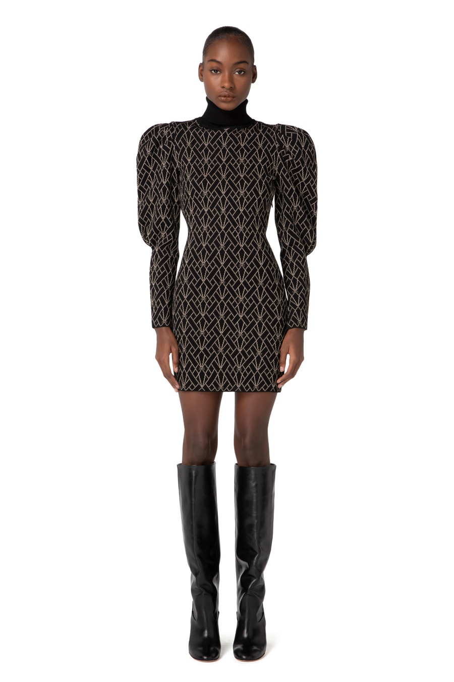Miniabito in viscosa e lurex con motivo geometrico - Elisabetta Franchi® Outlet
