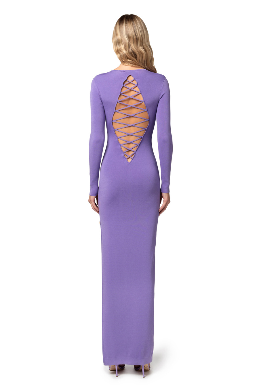 Red carpet dress in rayon with criss-cross pattern - Elisabetta Franchi® Outlet
