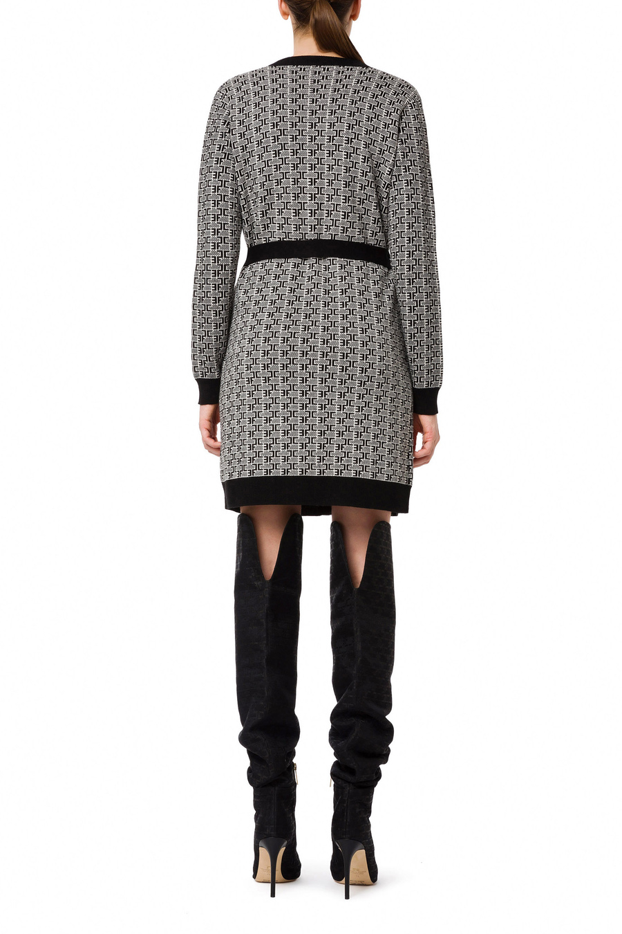 Long knitted cardigan with monogram lettering - Elisabetta Franchi® Outlet