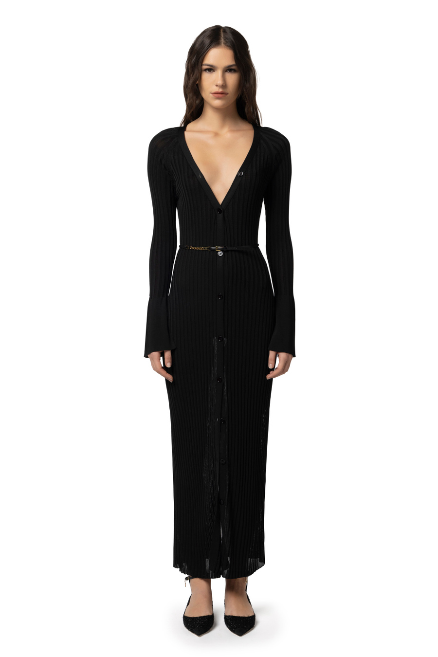 Shiny viscose ribbed midi dress - Elisabetta Franchi® Outlet