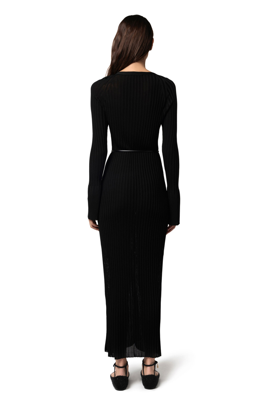 Shiny viscose ribbed midi dress - Elisabetta Franchi® Outlet