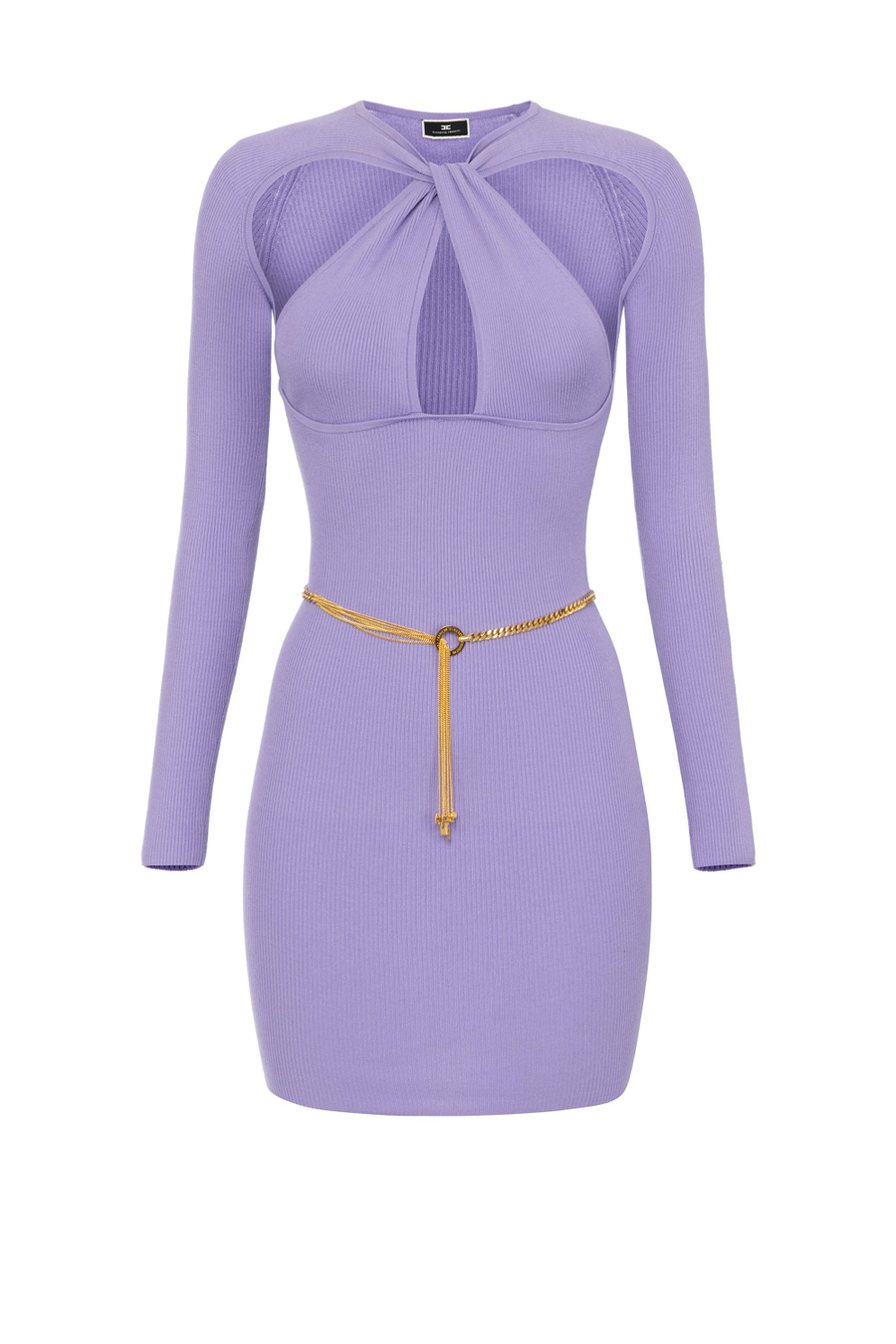 Ribbed viscose mini-dress with twisted neckline - Elisabetta Franchi® Outlet