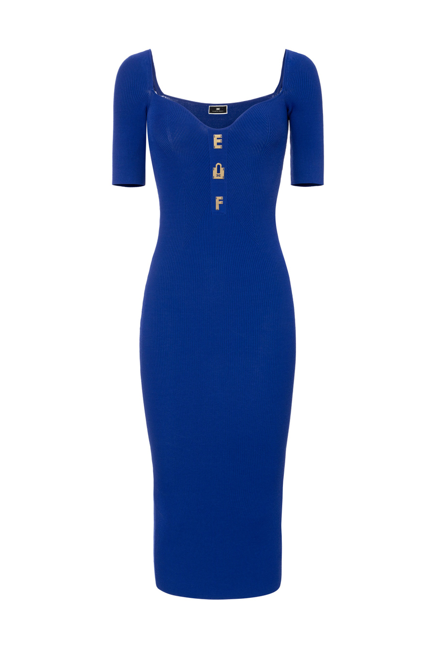 Midi dress in ribbed viscose fabric with lettering - Elisabetta Franchi® Outlet