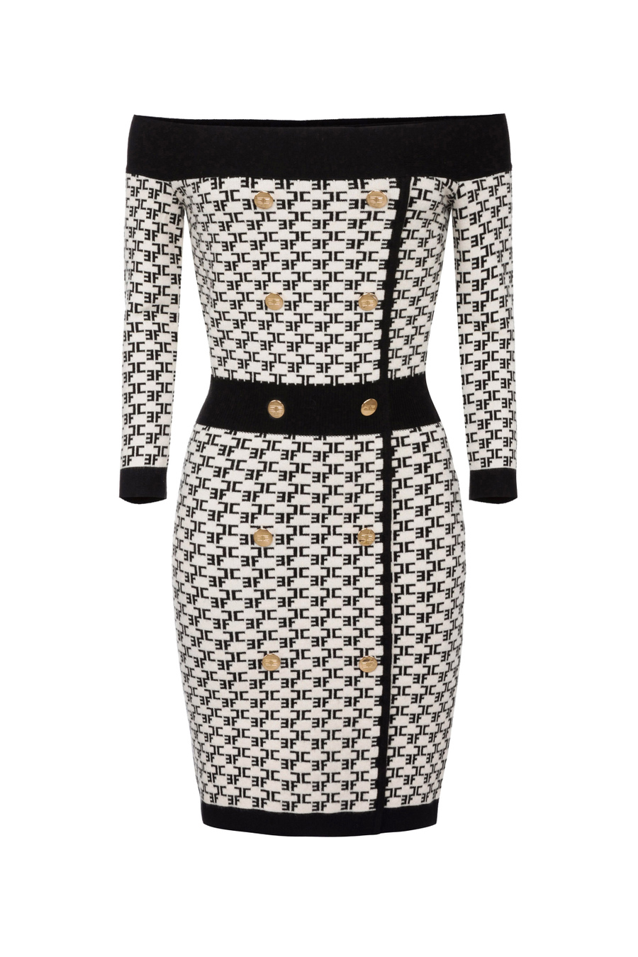 Double-breasted knit monogram lettering - Elisabetta Franchi® Outlet