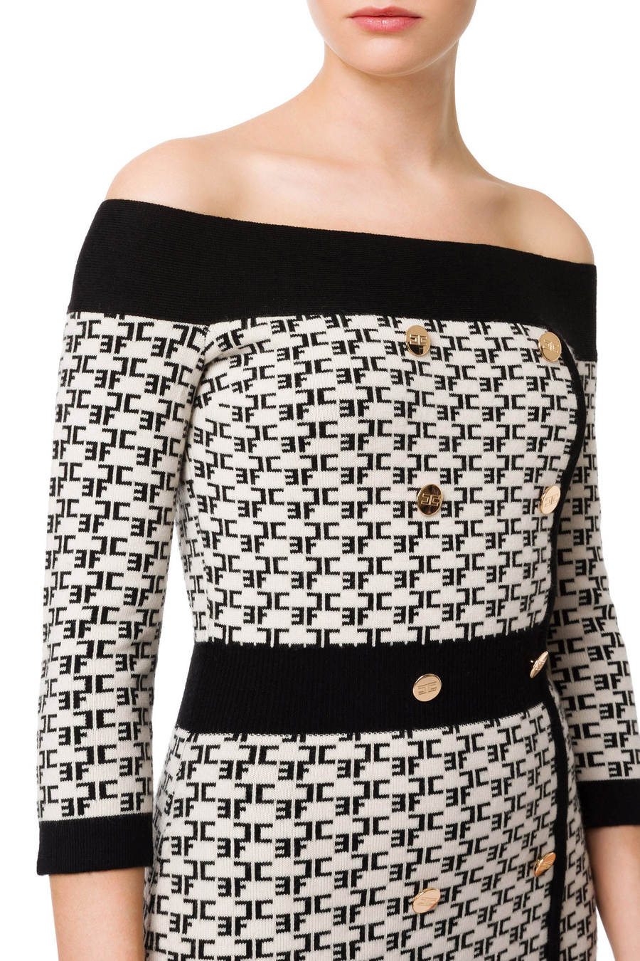 Double-breasted knit monogram lettering - Elisabetta Franchi® Outlet