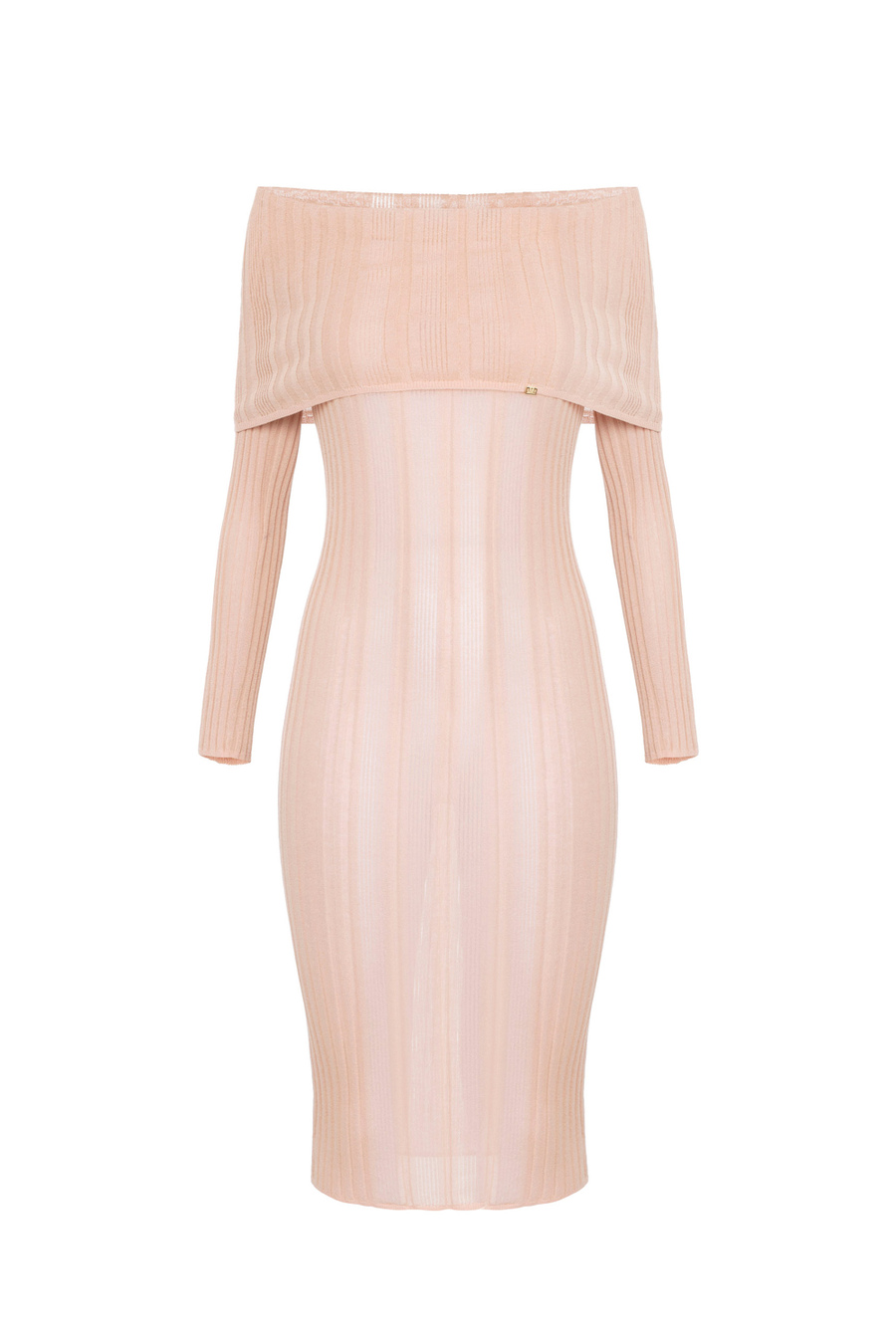 Midi dress in ribbed viscose fabric with maxi collar - Elisabetta Franchi® Outlet