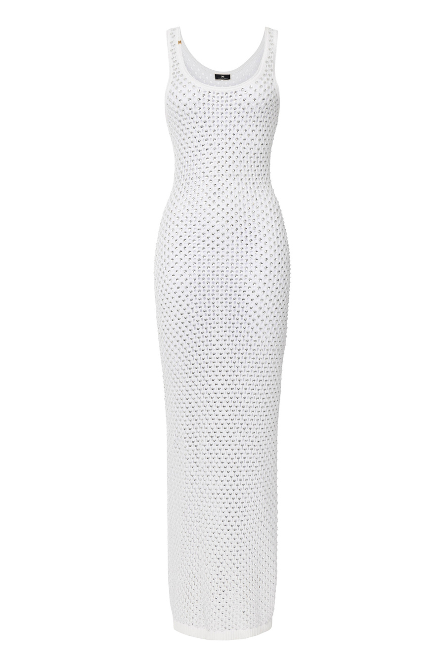 Long cotton dress in mesh stitch with rhinestones - Elisabetta Franchi® Outlet