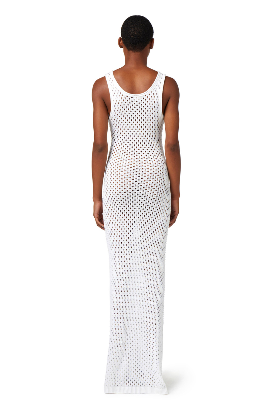 Long cotton dress in mesh stitch with rhinestones - Elisabetta Franchi® Outlet