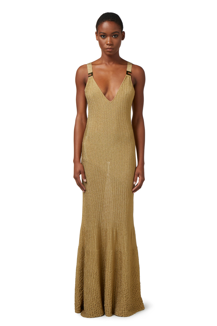 Red carpet dress in metallic viscose - Elisabetta Franchi® Outlet