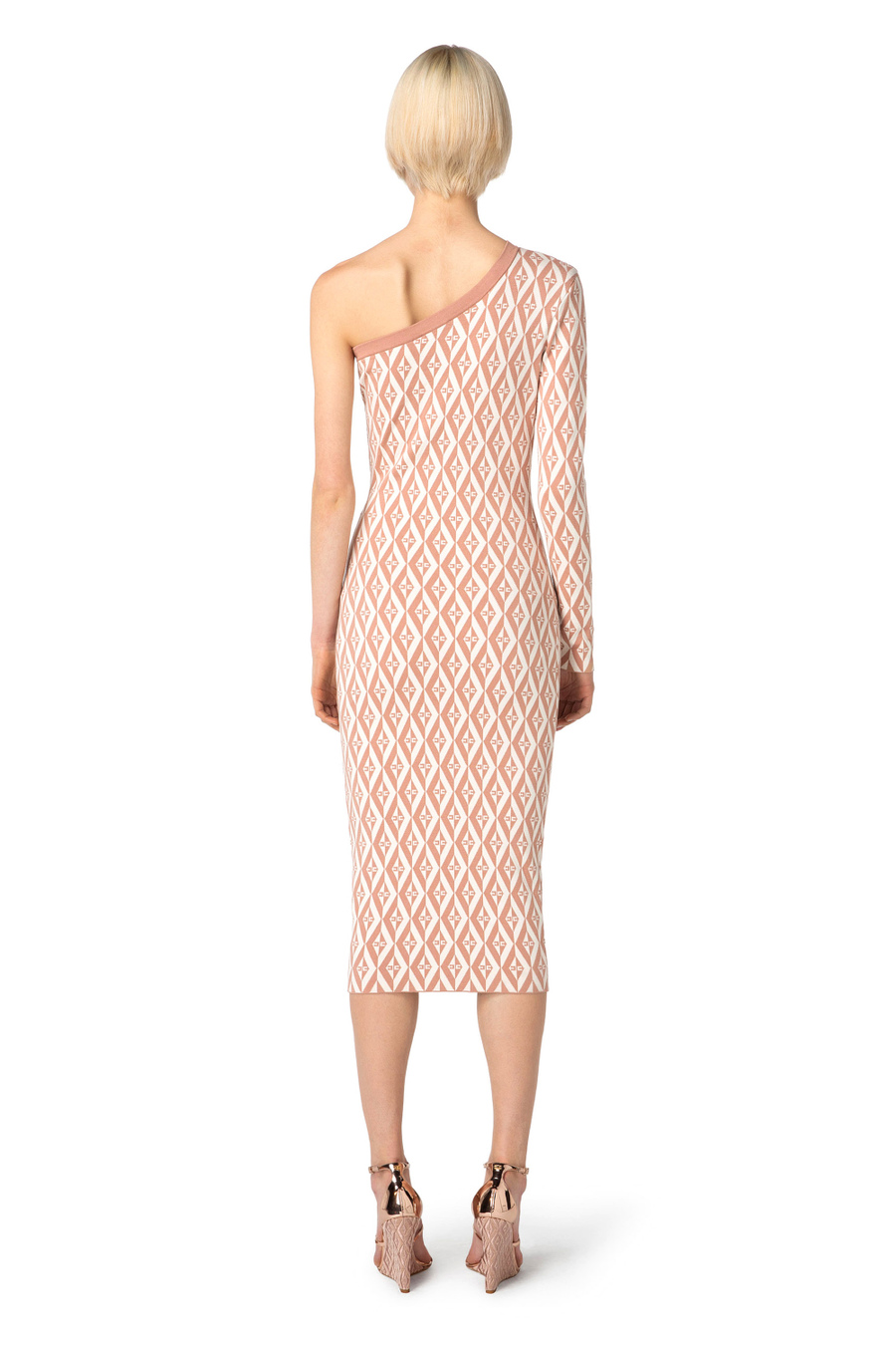 Robe mi-mollet en tricot à épaule asymétrique avec motif losanges - Elisabetta Franchi® Outlet