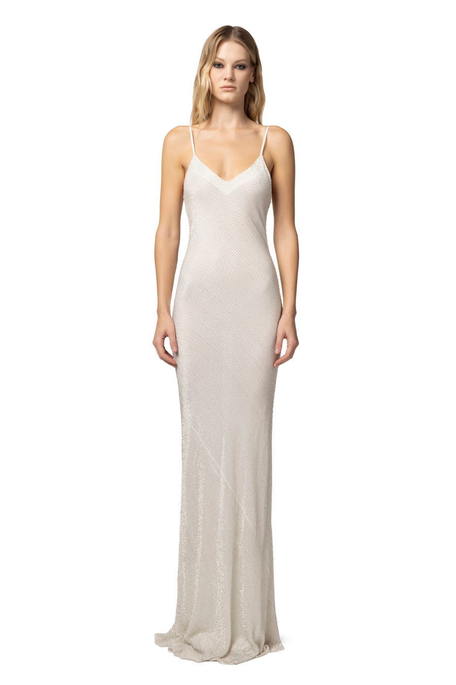 Red carpet dress in embroidered georgette - Elisabetta Franchi® Outlet