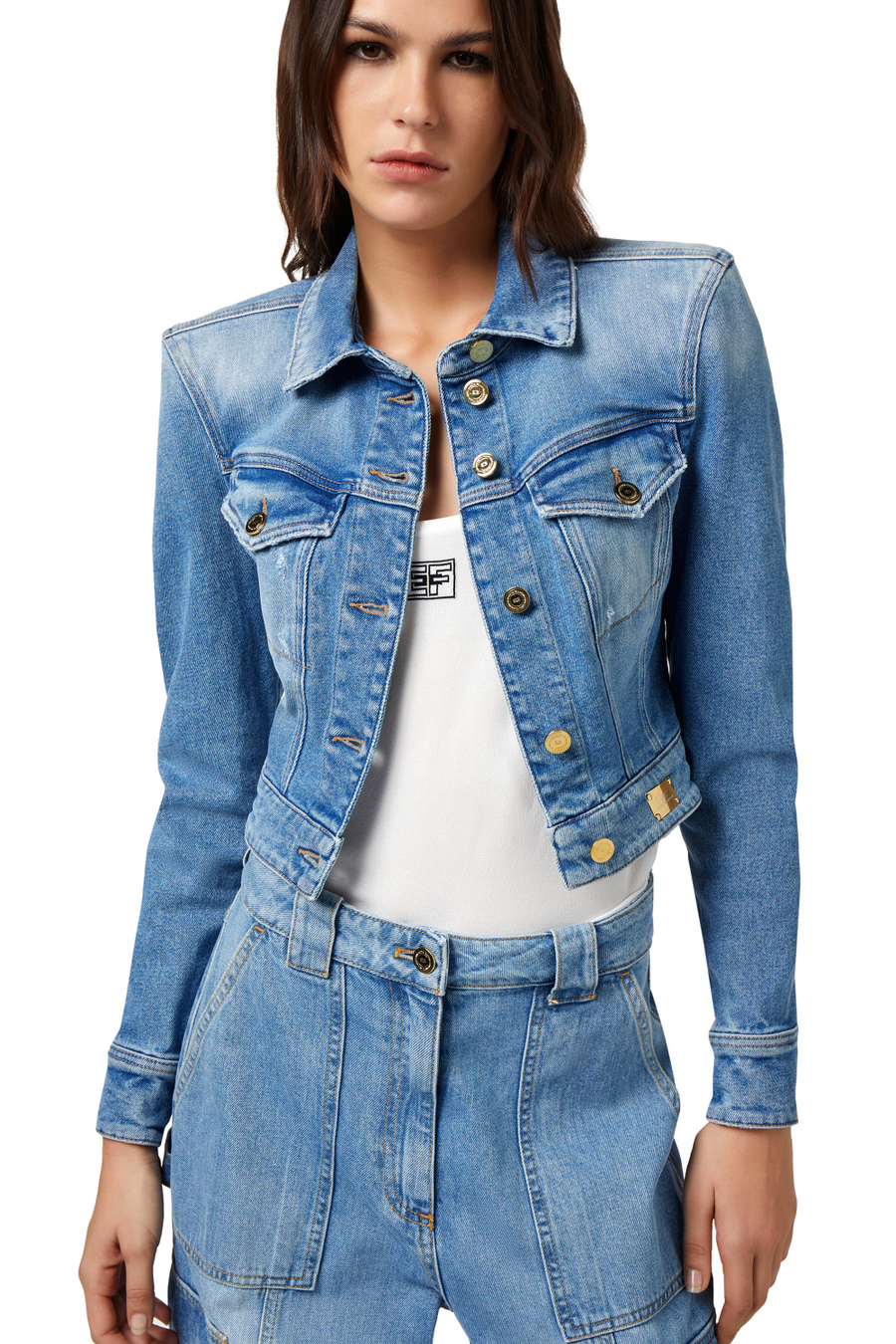 Cropped denim jacket - Elisabetta Franchi® Outlet