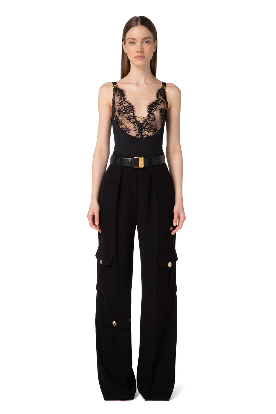 Body in microfibra con pizzo - Elisabetta Franchi® Outlet