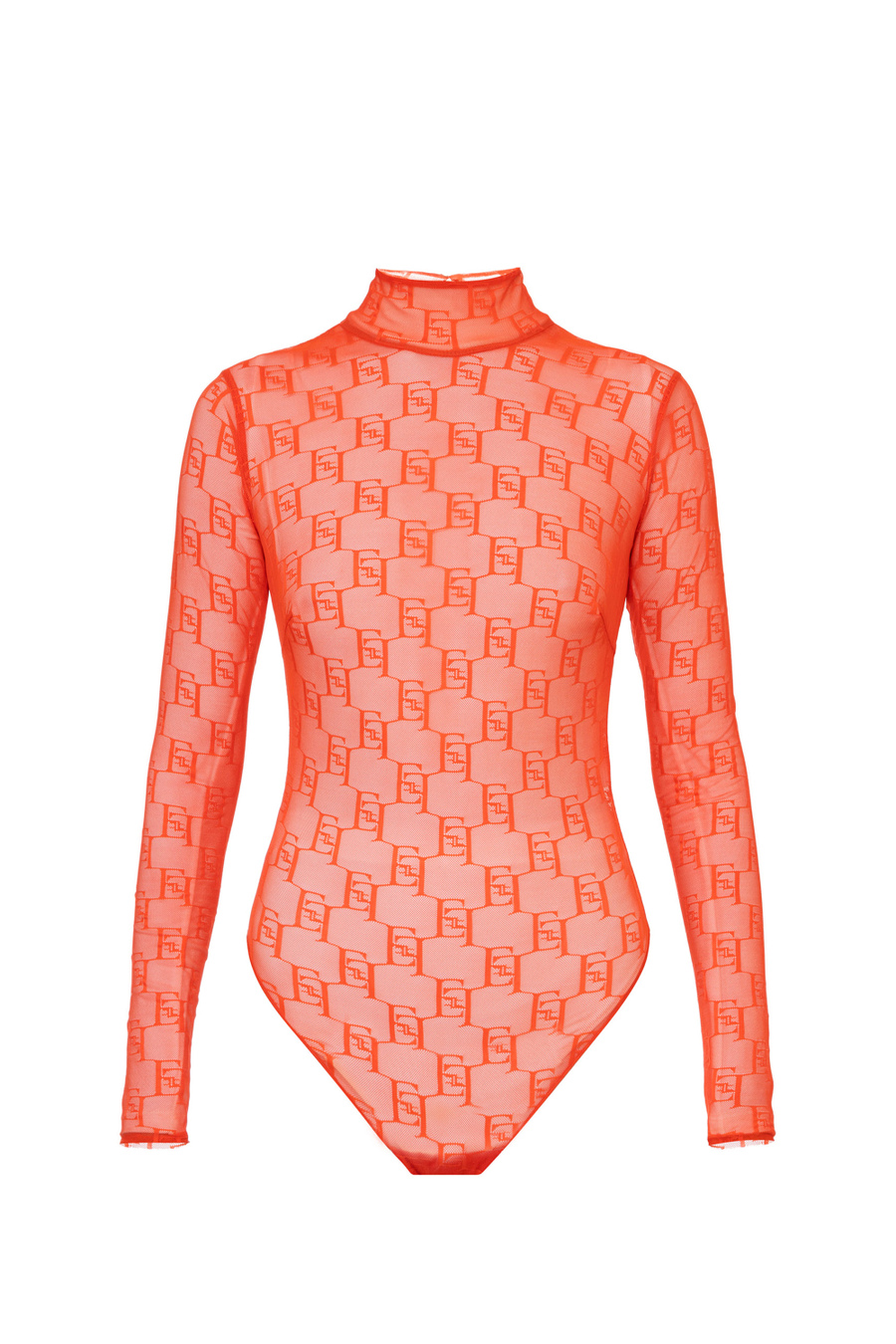 Long-sleeved bodysuit in tulle fabric with logo - Elisabetta Franchi® Outlet