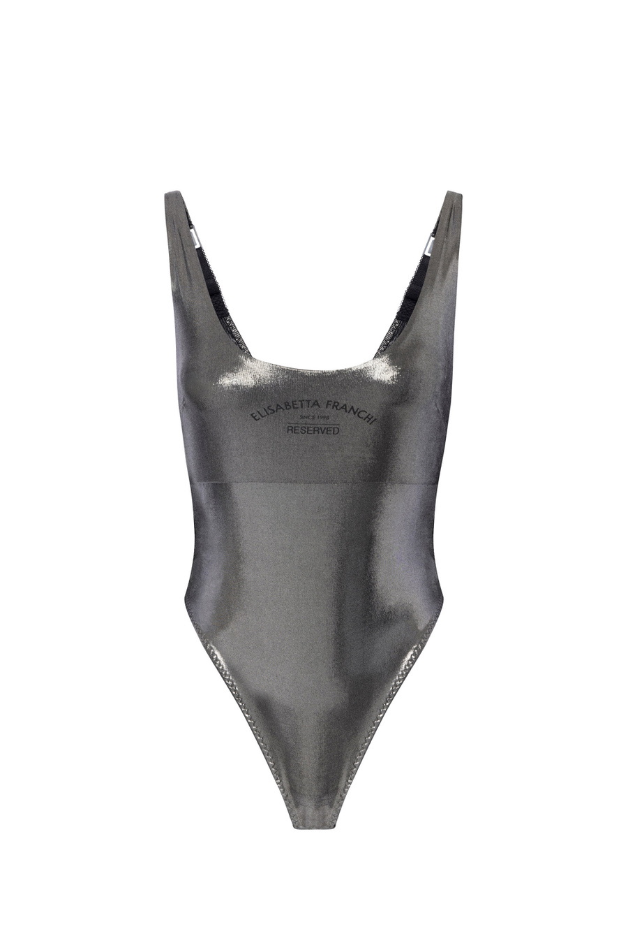 Metallic jersey bodysuit with logo print - Elisabetta Franchi® Outlet