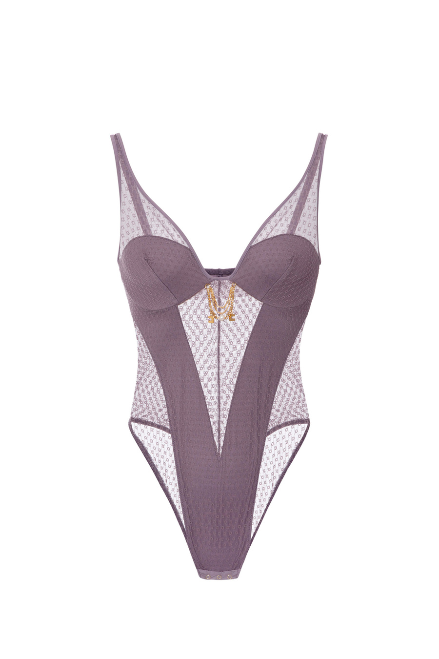 Bodysuit in tulle fabric with embroidery and narrow shoulder straps - Elisabetta Franchi® Outlet