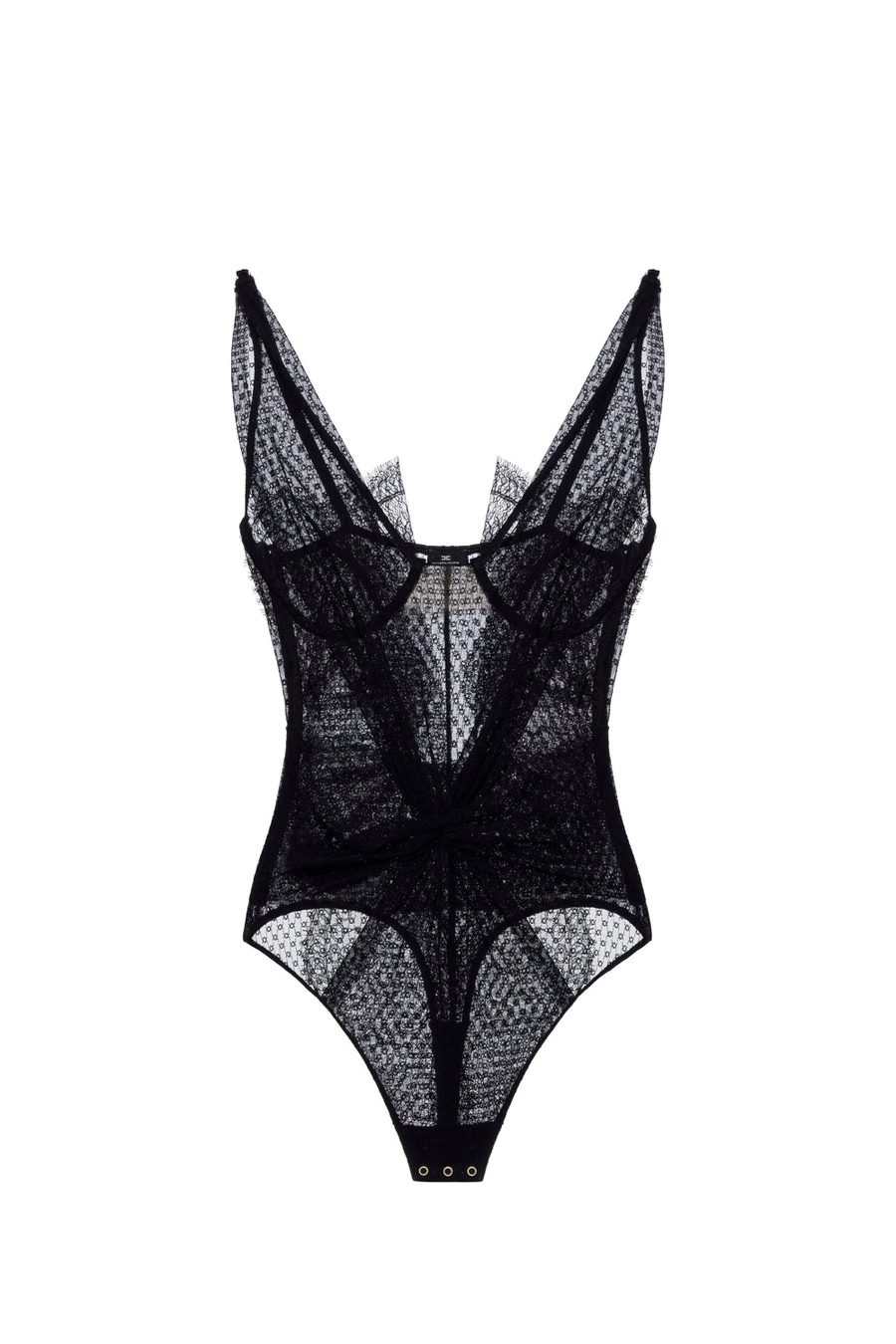 Bodysuit in stretch tulle fabric with lace - Elisabetta Franchi® Outlet