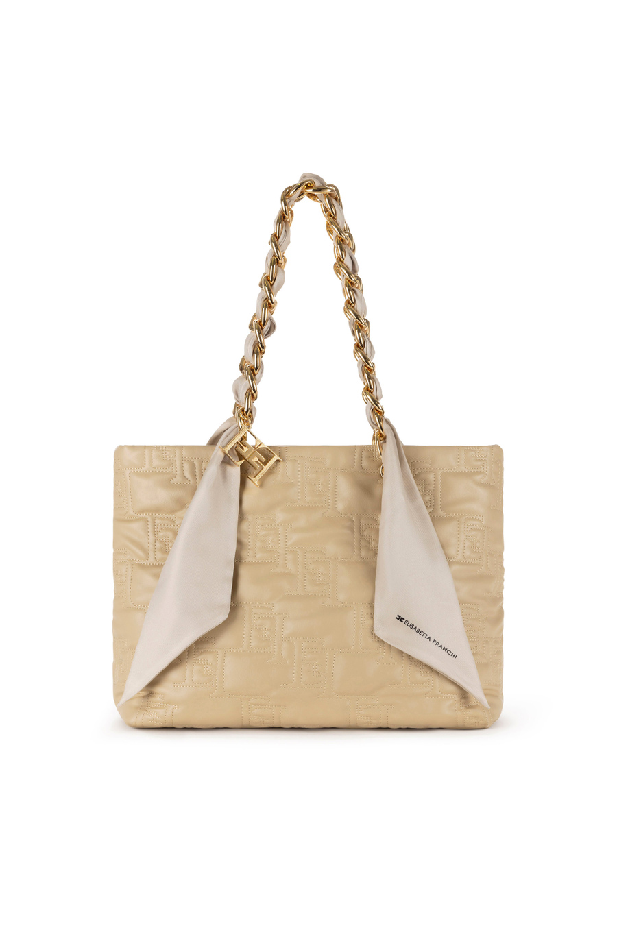 Large shopper bag with foulard scarf chain - Elisabetta Franchi® Outlet