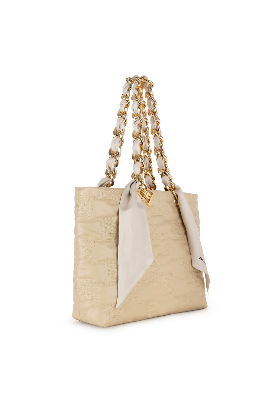 Large shopper bag with foulard scarf chain - Elisabetta Franchi® Outlet
