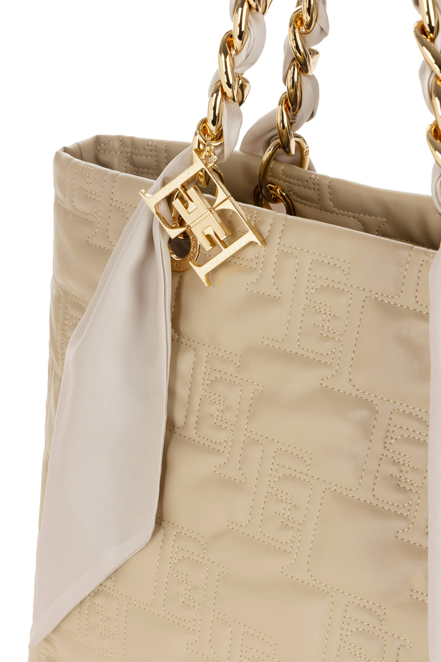Large shopper bag with foulard scarf chain - Elisabetta Franchi® Outlet