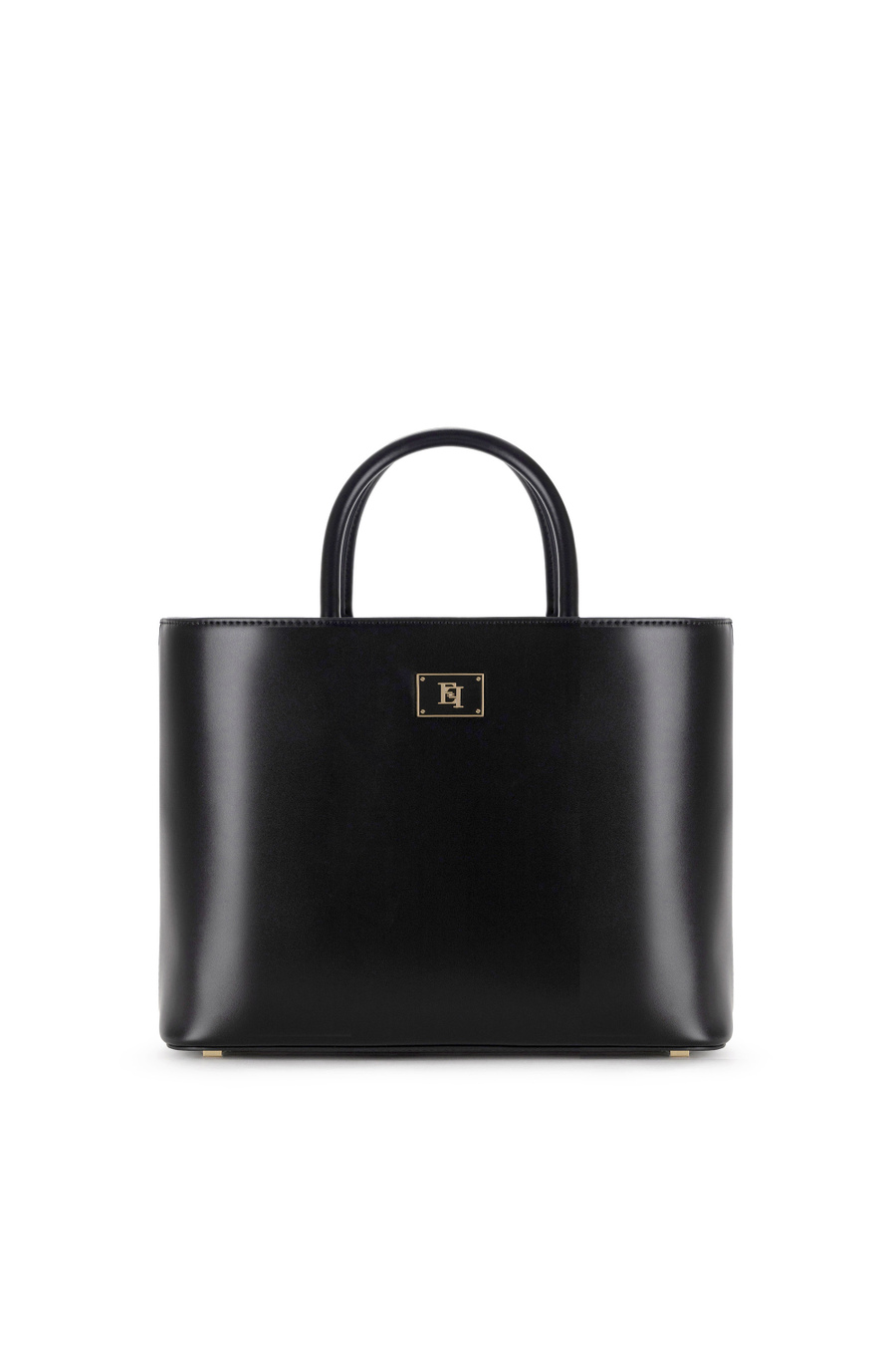Medium shopper bag with enamelled plaque - Elisabetta Franchi® Outlet
