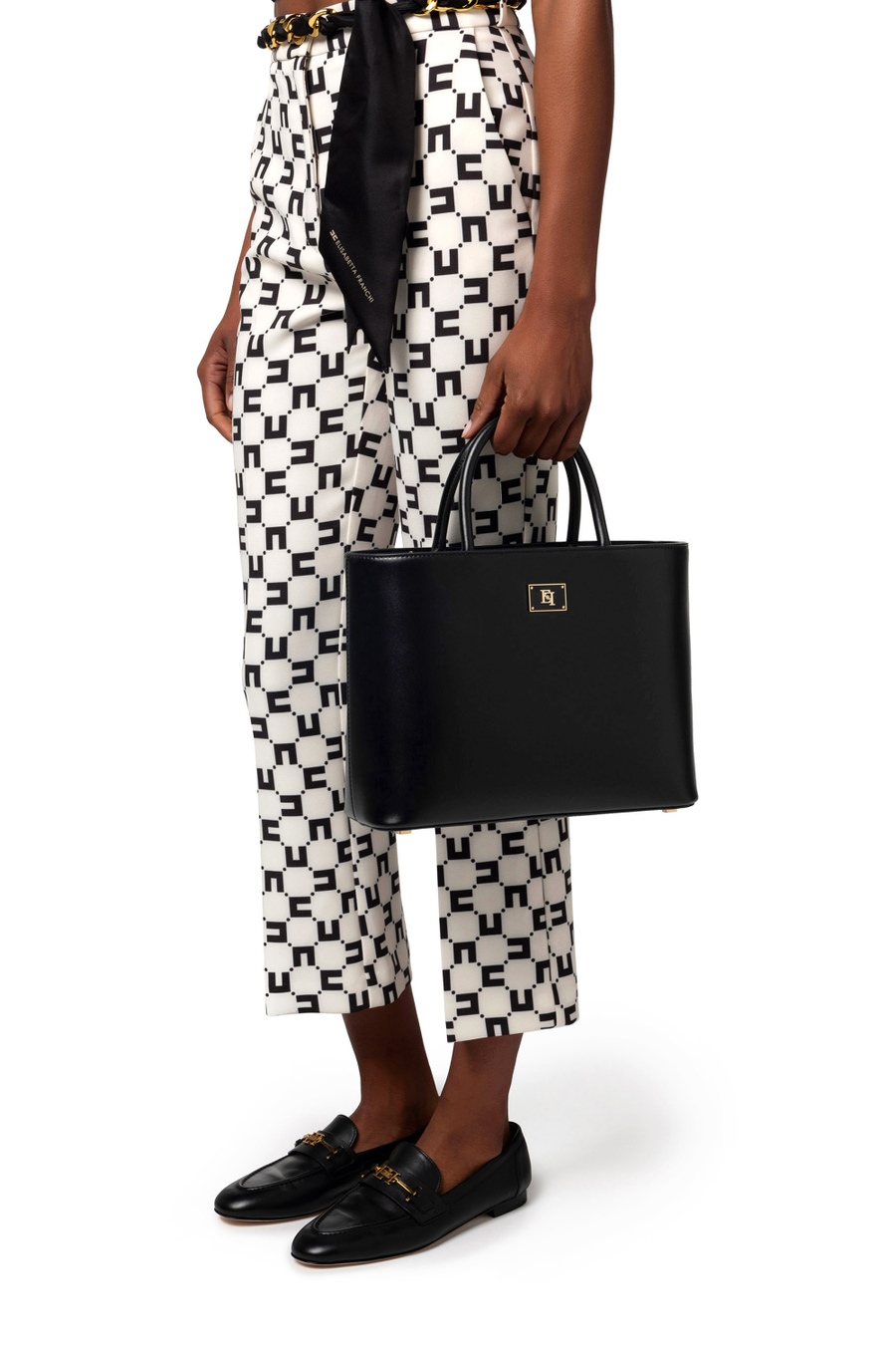 Medium shopper bag with enamelled plaque - Elisabetta Franchi® Outlet