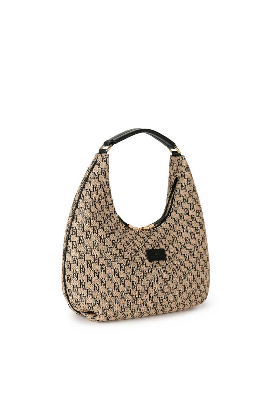 Large hobo bag in jacquard raffia - Elisabetta Franchi® Outlet