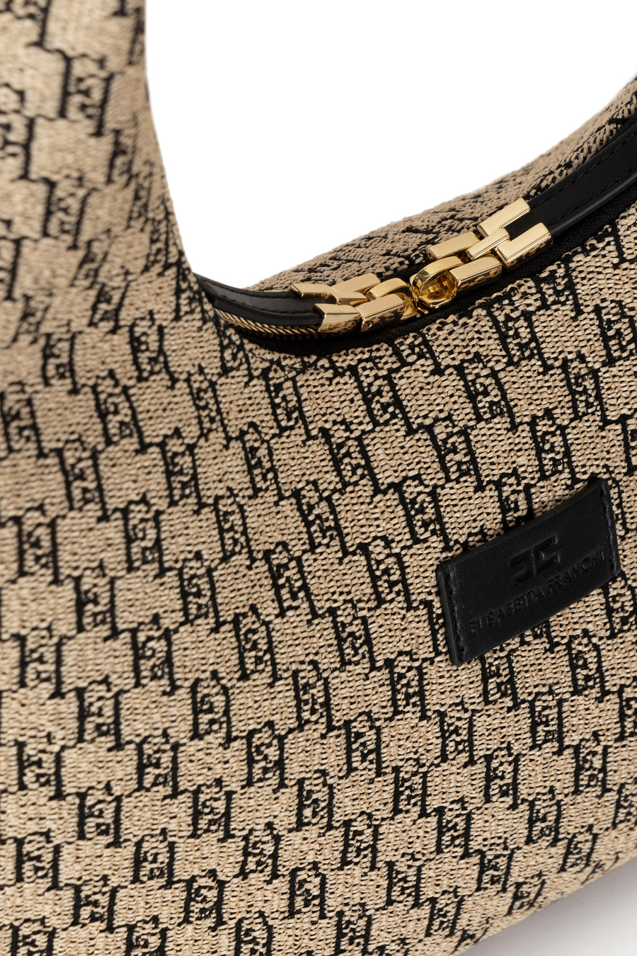 Large hobo bag in jacquard raffia - Elisabetta Franchi® Outlet