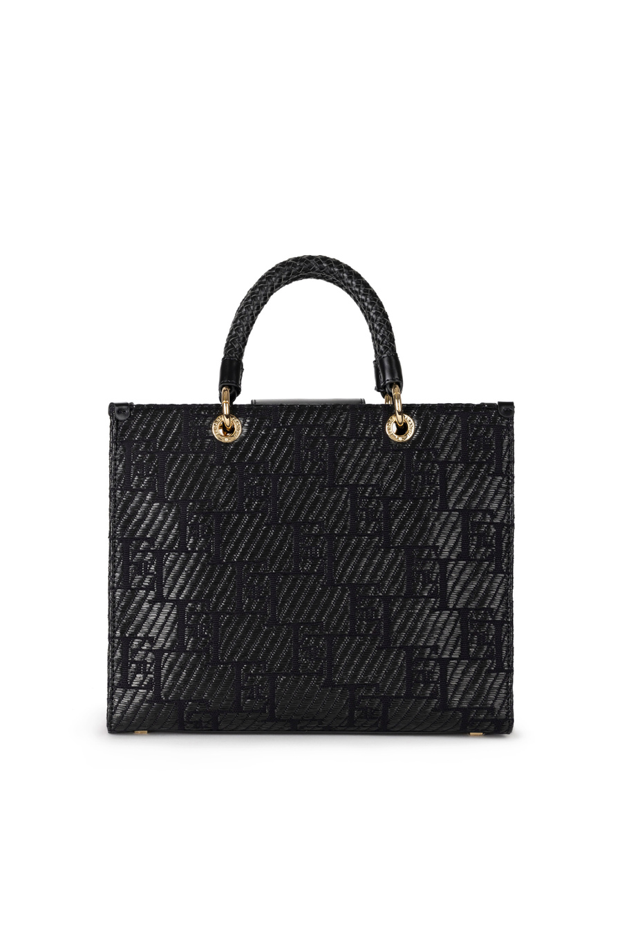 Shopper media in rafia jacquard con charms - Elisabetta Franchi® Outlet