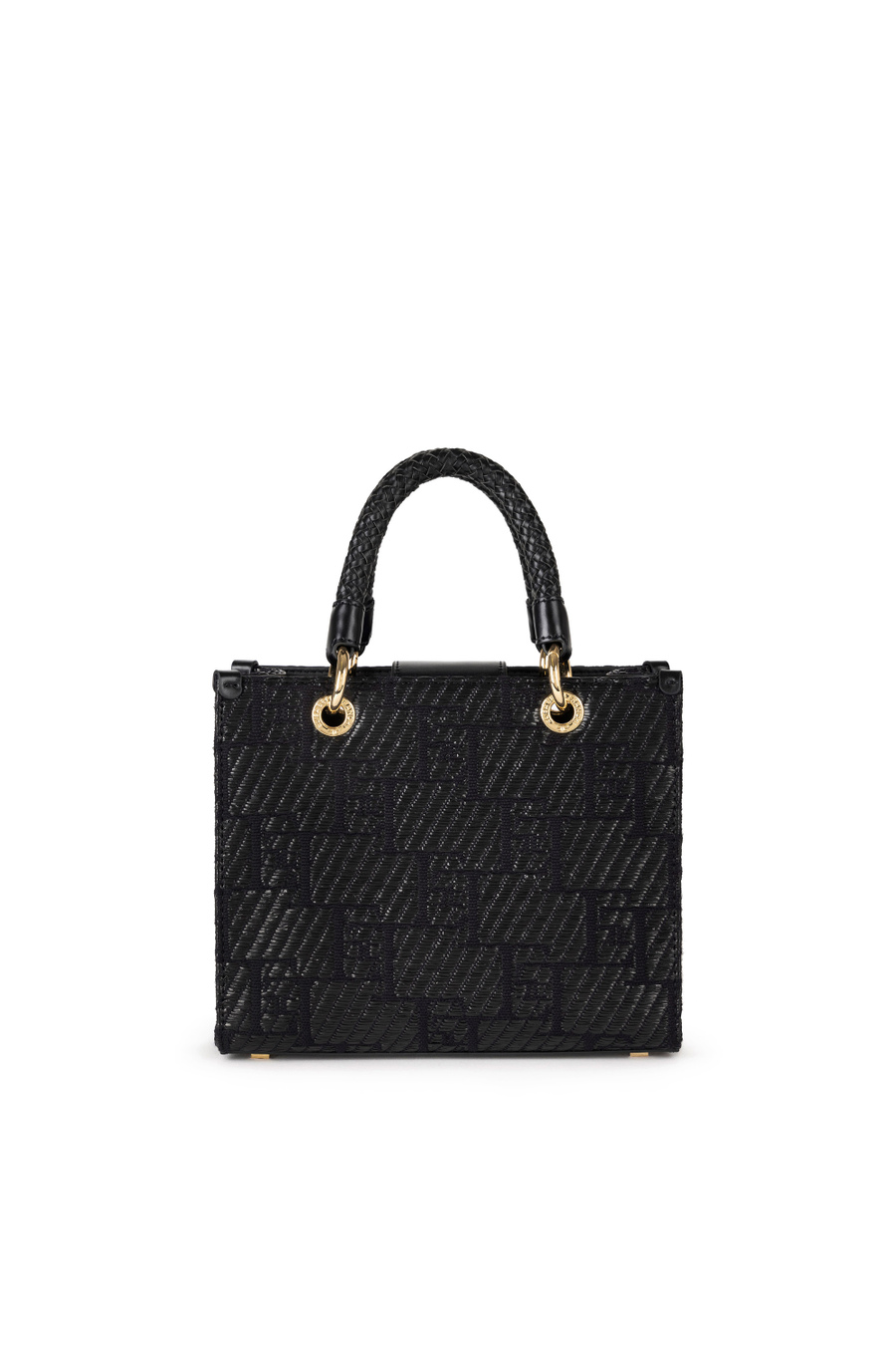 Small shopper bag in jacquard raffia with charms - Elisabetta Franchi® Outlet
