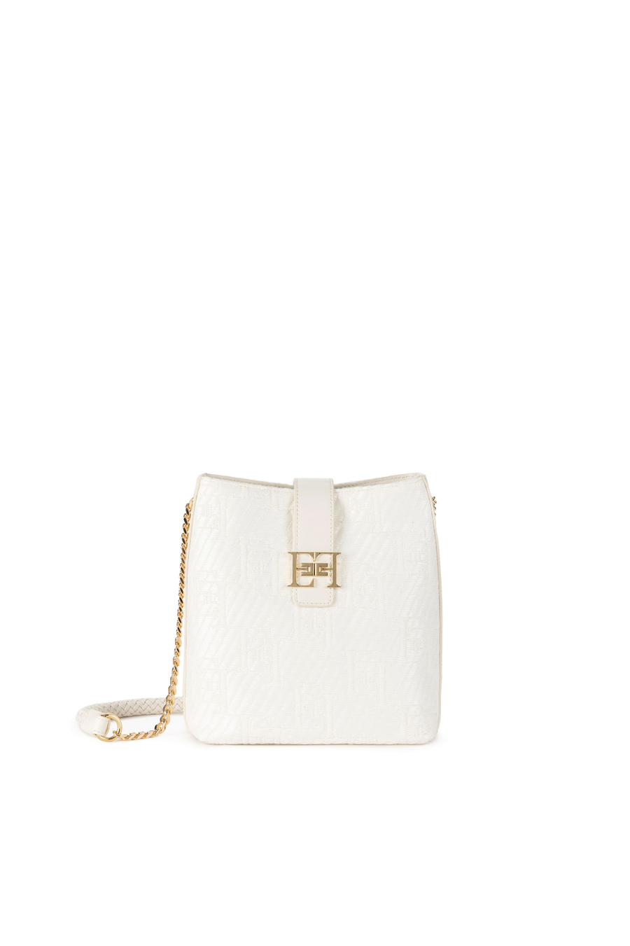 Shoulder bag in jacquard raffia - Elisabetta Franchi® Outlet