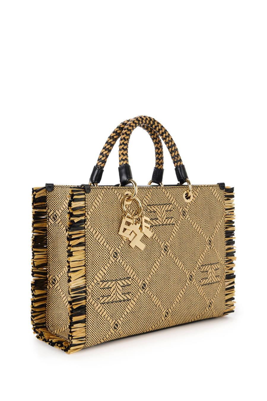 Tote bag  in rafia con frange - Elisabetta Franchi® Outlet