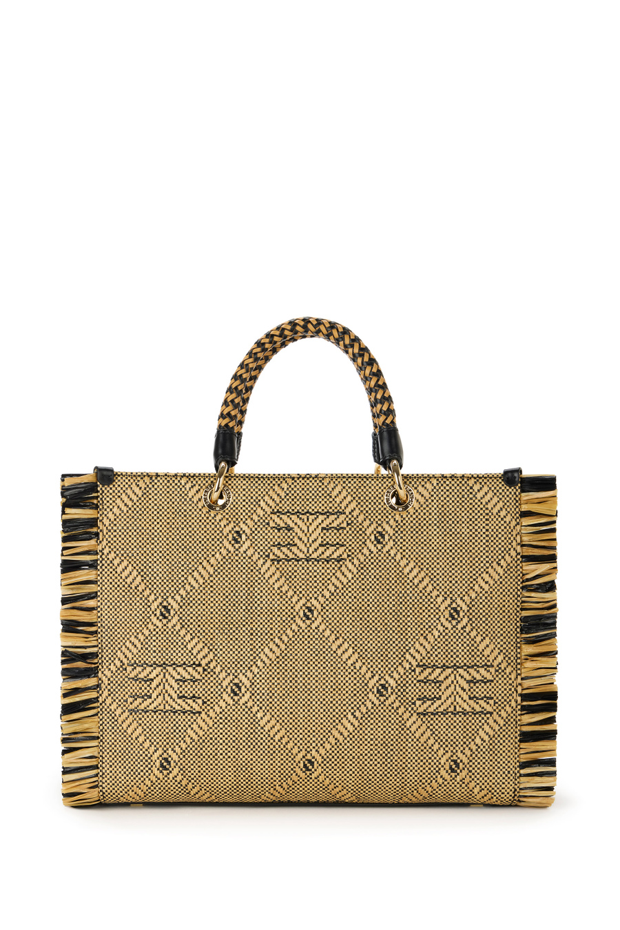 Tote bag  in rafia con frange - Elisabetta Franchi® Outlet