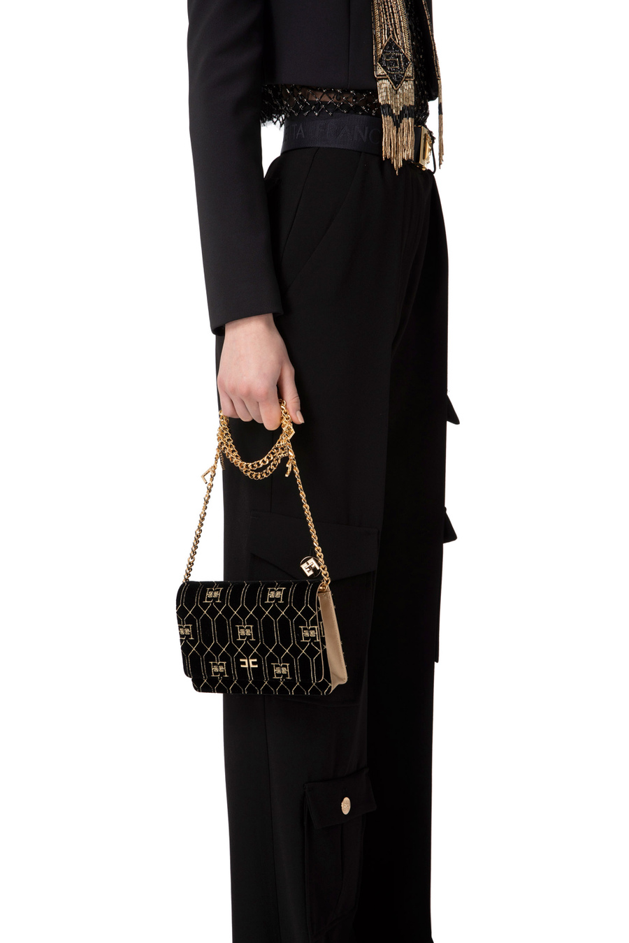 Small shoulder bag with chain and logoed charms - Elisabetta Franchi® Outlet