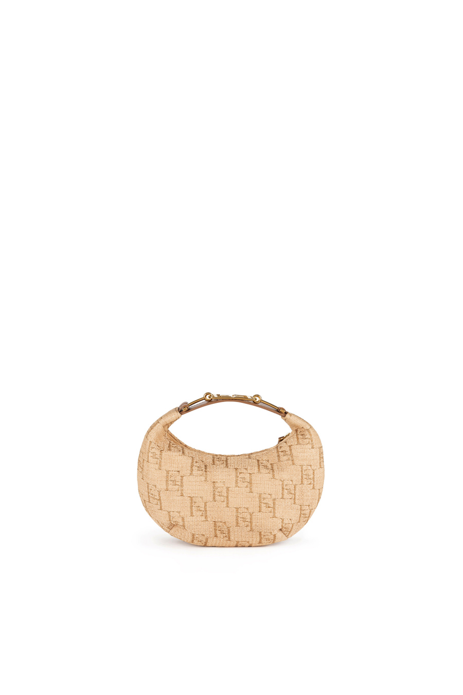 Small hobo bag in jacquard raffia with metal horsebit - Elisabetta Franchi® Outlet