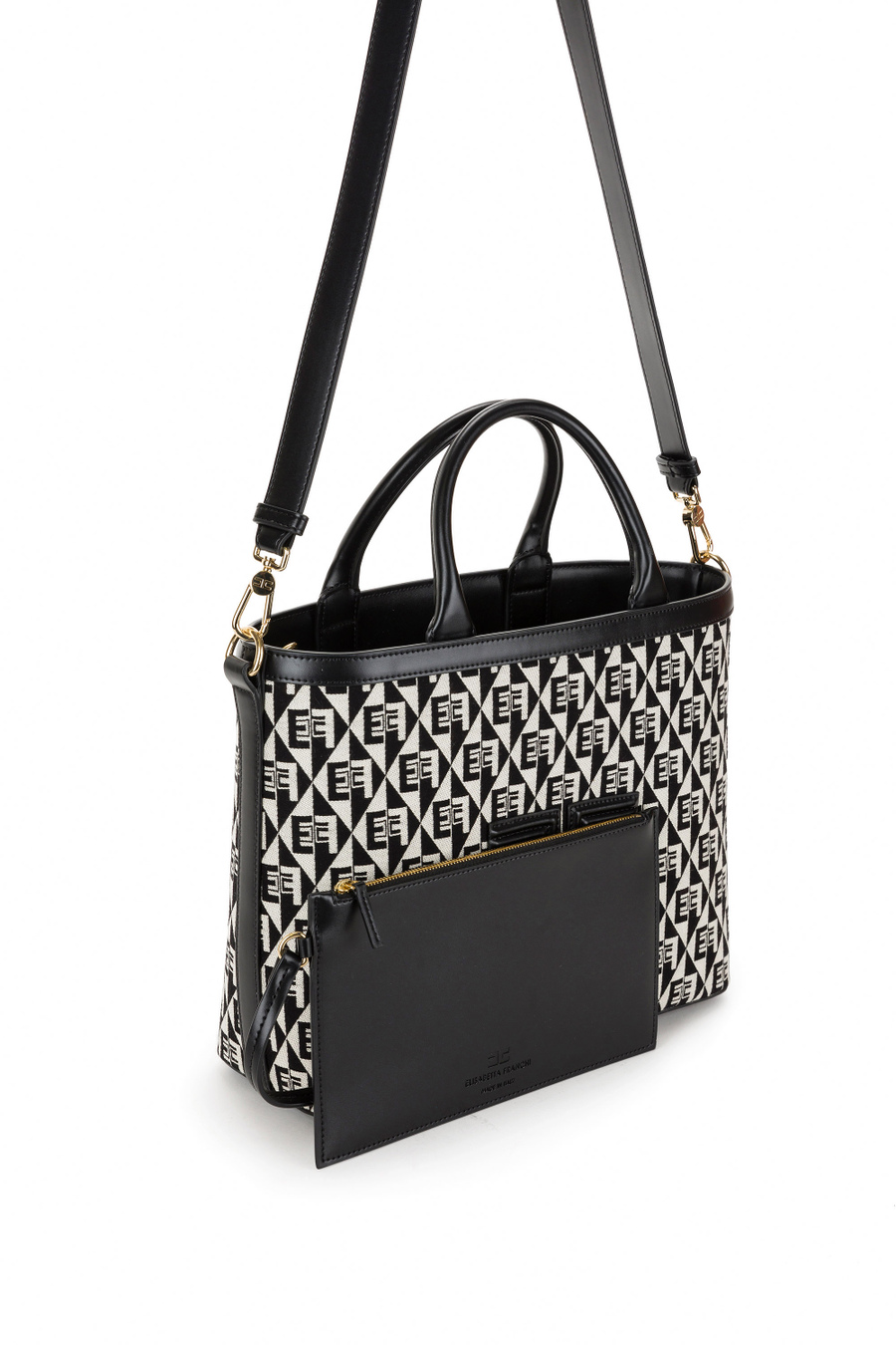 Shopper bag with jacquard diamond print to be carried in hand - Elisabetta Franchi® Outlet