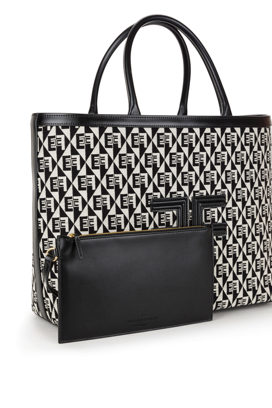 Shopper bag with jacquard diamond print to be carried over the shoulder - Elisabetta Franchi® Outlet