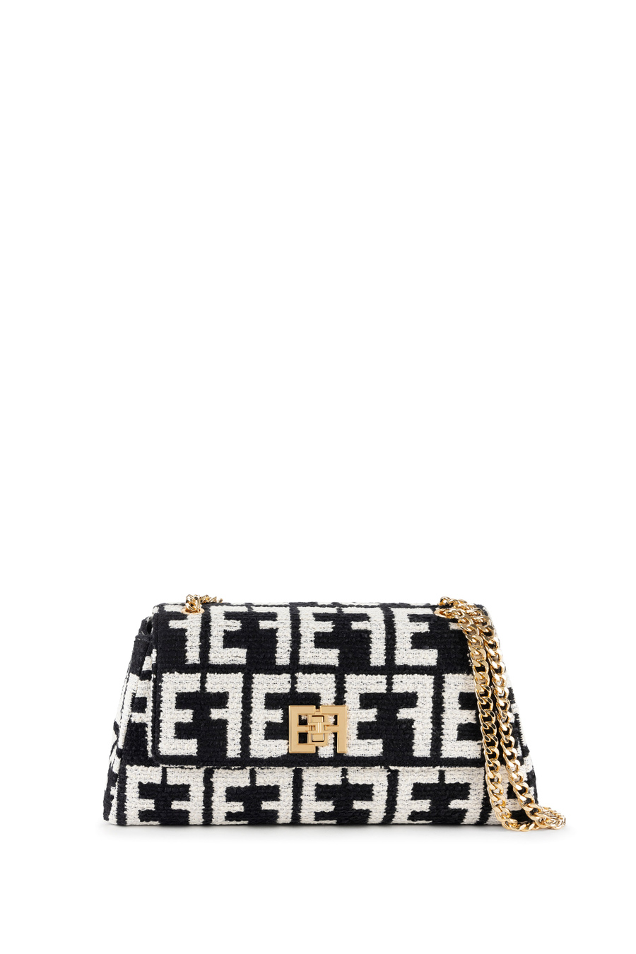 Medium shoulder bag with jacquard fabric - Elisabetta Franchi® Outlet