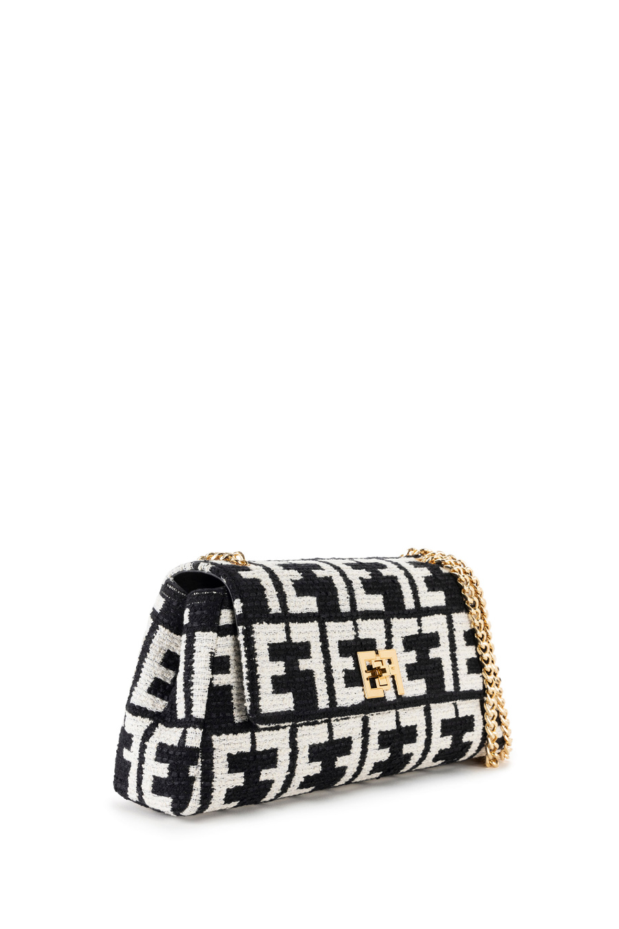 Medium shoulder bag with jacquard fabric - Elisabetta Franchi® Outlet