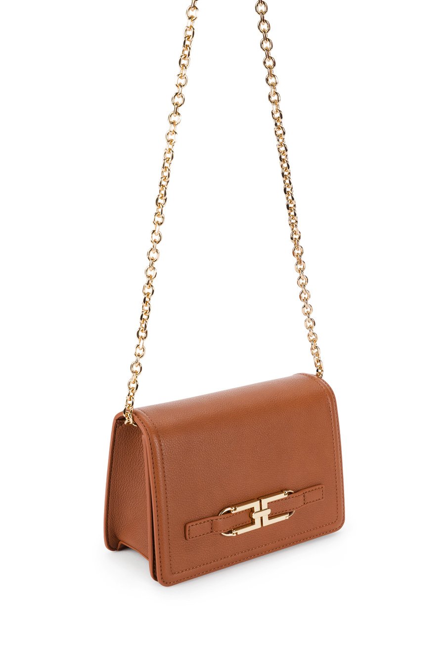 Shoulder bag with gold chain and logo - Elisabetta Franchi® Outlet