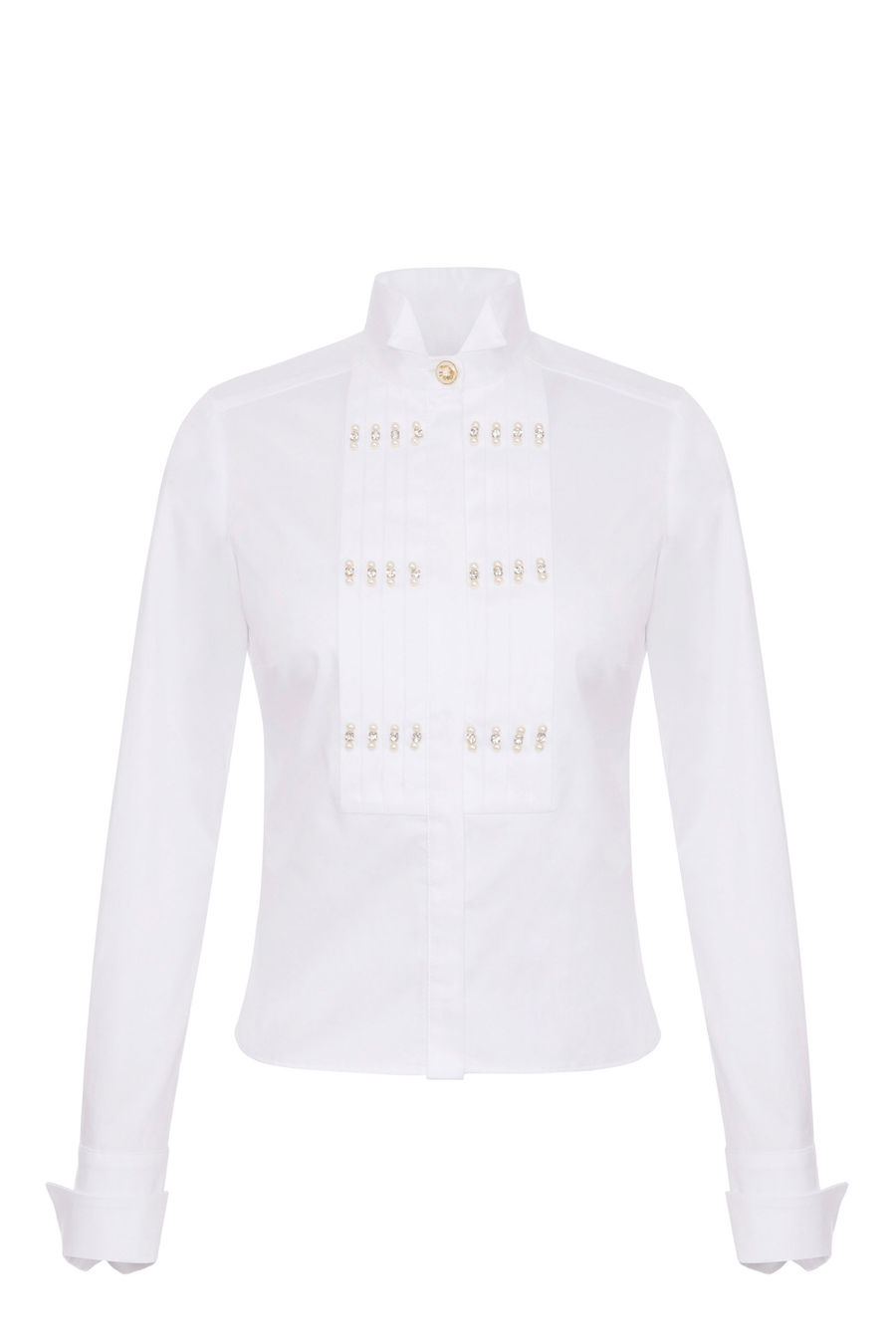 Poplin shirt with pearls and rhinestones - Elisabetta Franchi® Outlet