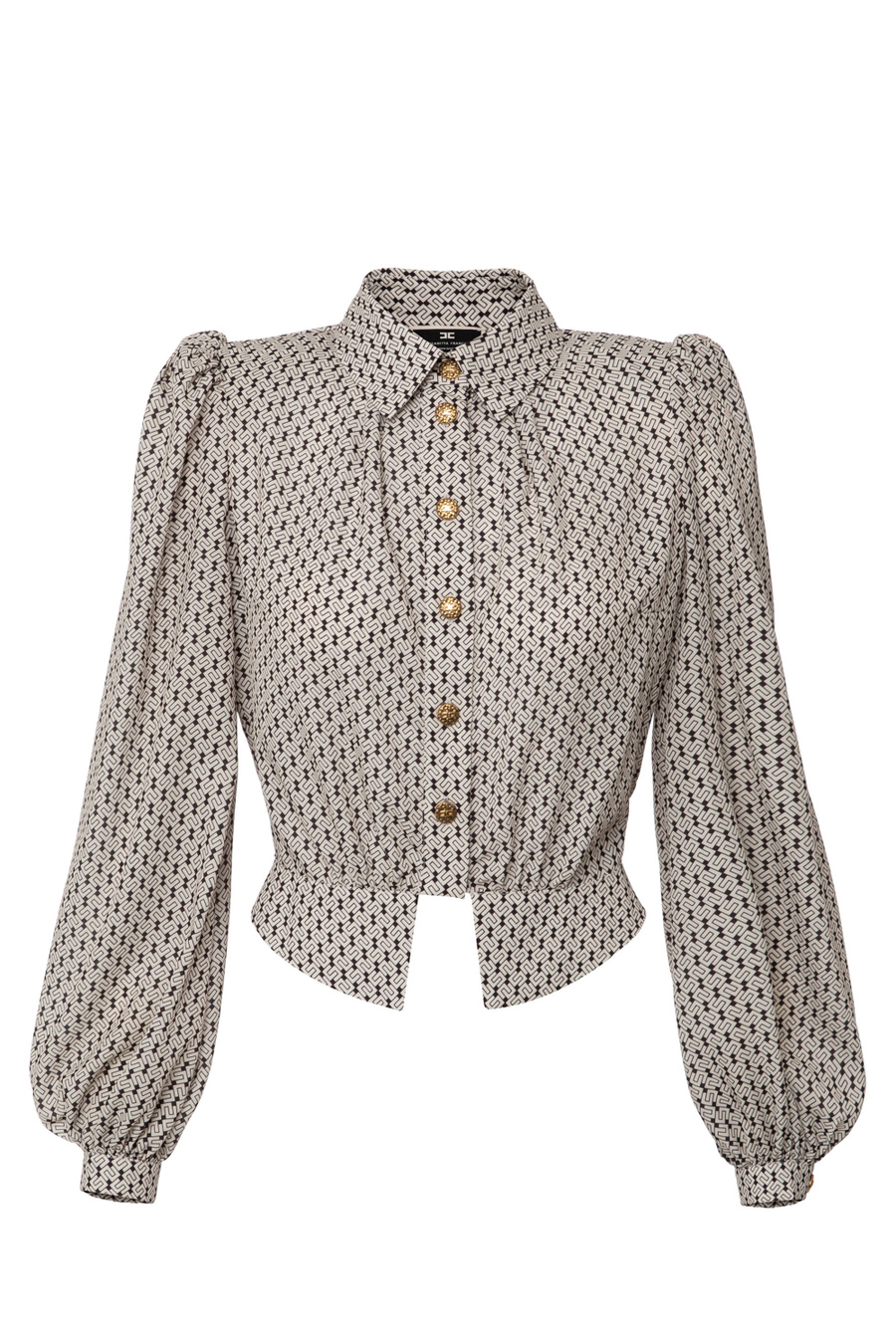 Crop blouse in viscose with micro logo print - Elisabetta Franchi® Outlet